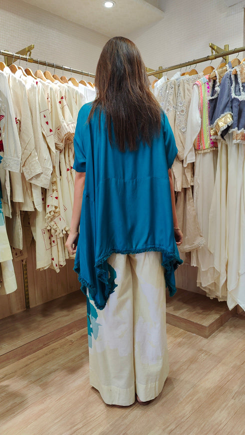 Rose Teal Blue Kaftan Coord Set